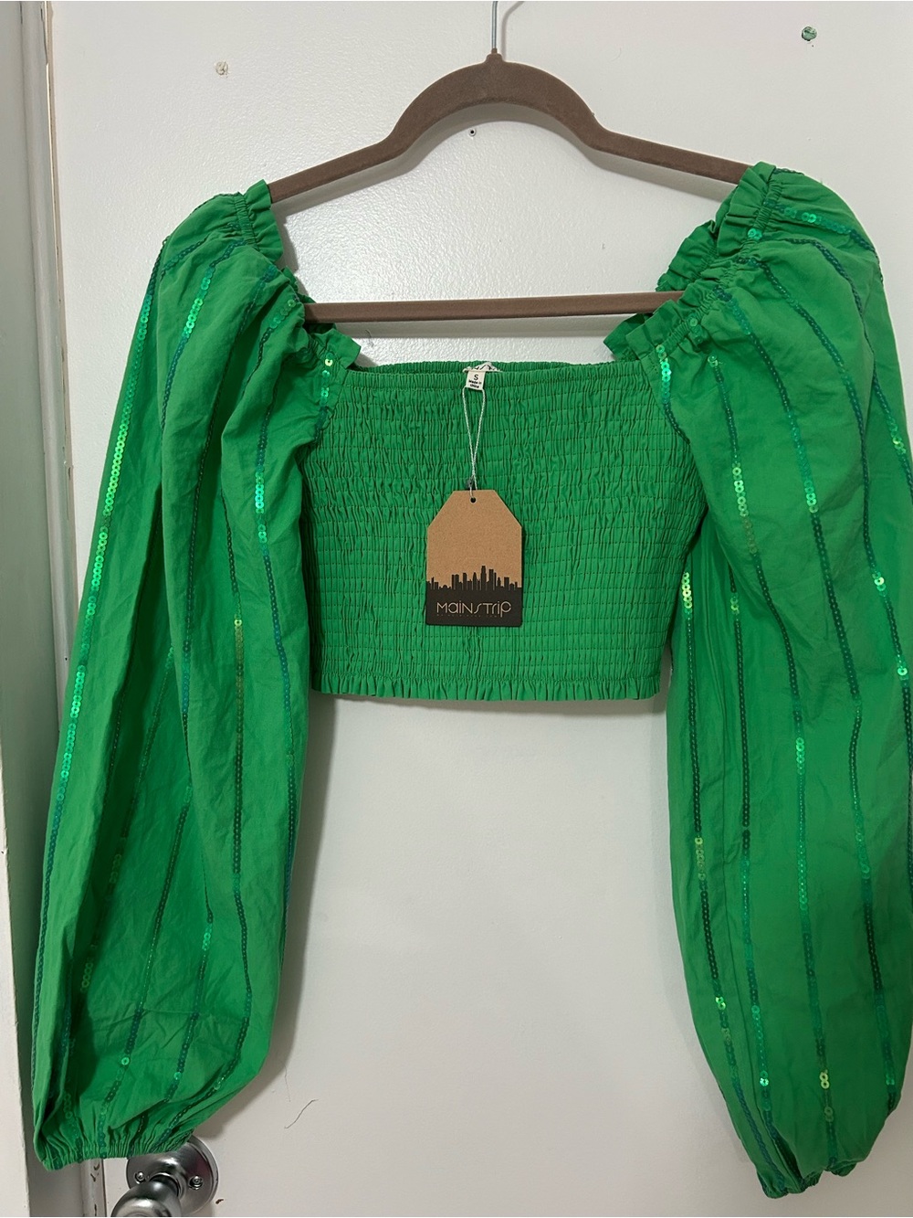 Main Strip Bright Green Smocked Crop Top